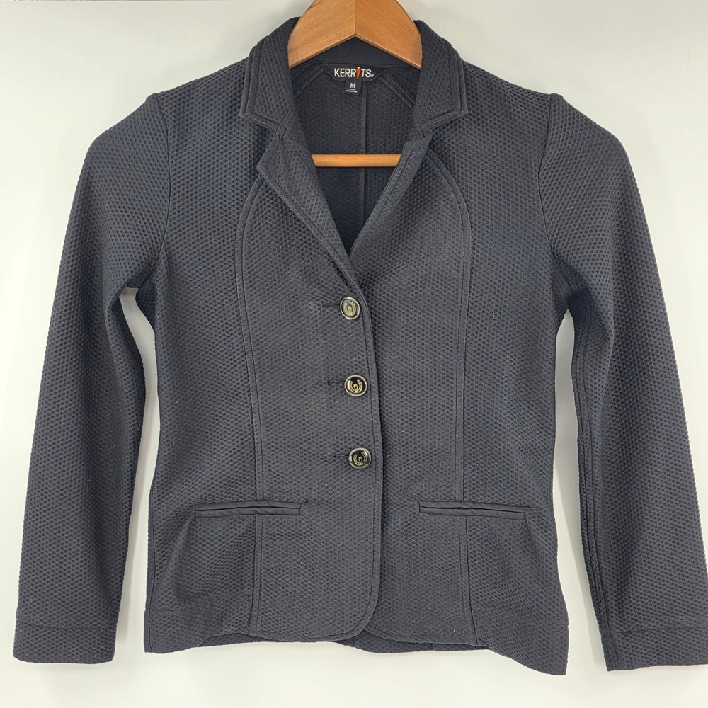 Kerrits Womens Black Stretch Waffle Knit Equestrian Show Coat Blazer Jacket M